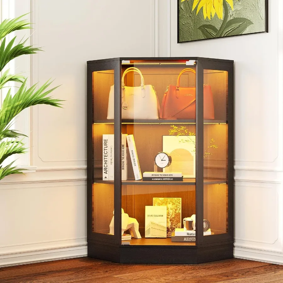 Corner display cabinet with gl - Lighting recension och pris